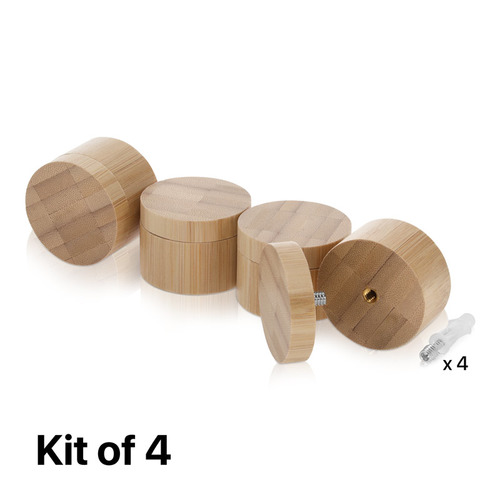 (Set of 4) 2'' Diameter X 1'' Barrel Length, Wooden Flat Head Standoffs, Matte Bamboo Wood Finish, Easy Fasten Standoff, Included Hardware (For Inside Use) [Required Material Hole Size: 5/16'']